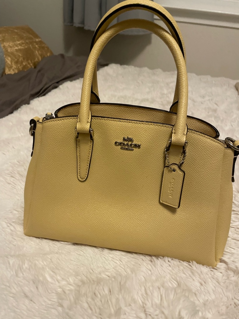 Coach Pebbled Leather Top-Handle Satchel - Light Yellow- canary yellow - Picture 9 of 10